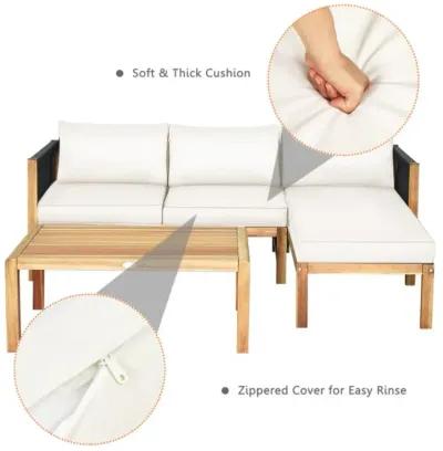 Hivvago 3 Pieces Patio Acacia Wood Sofa Furniture Set with Nylon Rope Armrest