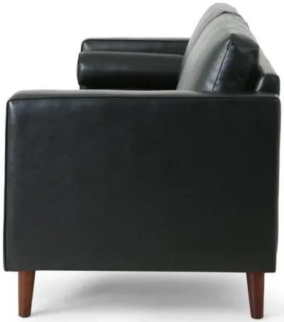 Ayla Sofa, 2 Bolster Pillows, Plush Tufted Black Faux Leather