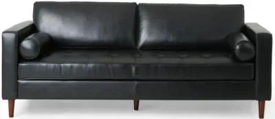 Ayla Sofa, 2 Bolster Pillows, Plush Tufted Black Faux Leather