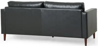 Ayla Sofa, 2 Bolster Pillows, Plush Tufted Black Faux Leather