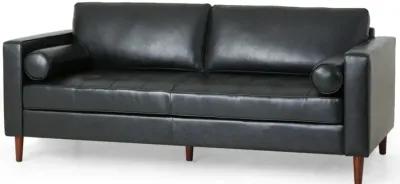 Ayla Sofa, 2 Bolster Pillows, Plush Tufted Black Faux Leather