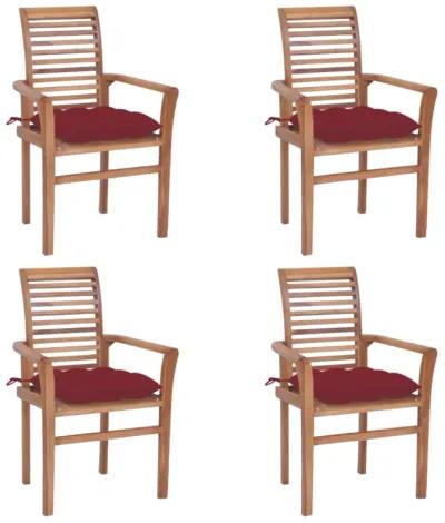 vidaXL Dining Chairs 4 pcs with Wine Red Cushions Solid Teak Wood