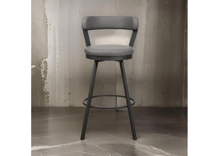 Leatherette Pub Chair with Curved Design Open Backrest, Set of 2,Light Gray - Benzara