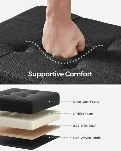 Collapsible Cube Storage Ottoman Foot Stool with Wooden Feet and Lid - Comfortable Seat with Soft Padding