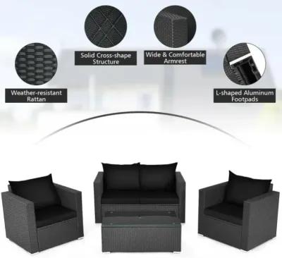 Hivvago 4 Pieces Patio Rattan Conversation Set with Padded Cushions