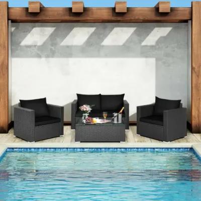 Hivvago 4 Pieces Patio Rattan Conversation Set with Padded Cushions