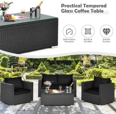 Hivvago 4 Pieces Patio Rattan Conversation Set with Padded Cushions