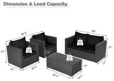 Hivvago 4 Pieces Patio Rattan Conversation Set with Padded Cushions
