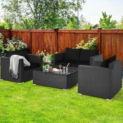 Hivvago 4 Pieces Patio Rattan Conversation Set with Padded Cushions