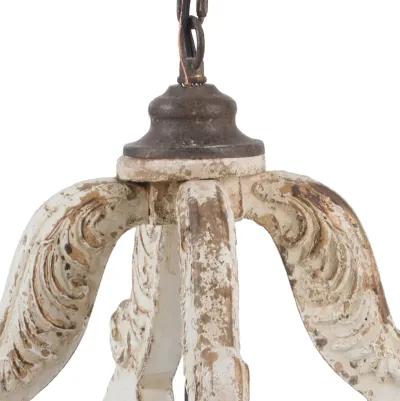 20 Inch 4 Light Wood Chandelier, Classic Candelabra Style, Vintage, White-Benzara