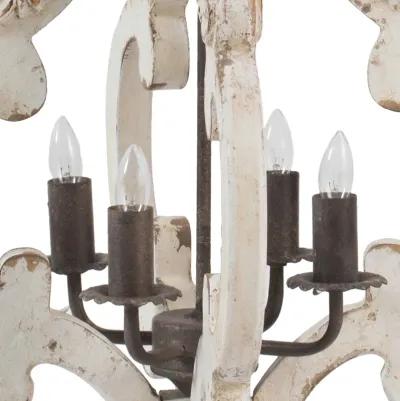 20 Inch 4 Light Wood Chandelier, Classic Candelabra Style, Vintage, White-Benzara