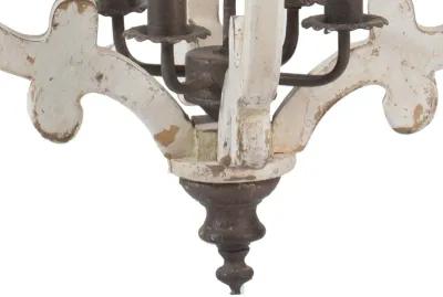 20 Inch 4 Light Wood Chandelier, Classic Candelabra Style, Vintage, White-Benzara