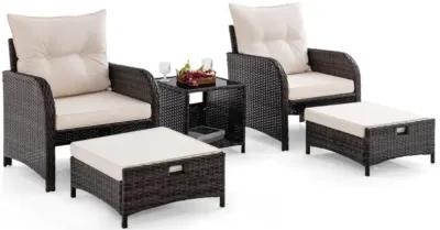 Hivvago 5 Piece Patio Conversation Set Outdoor Rattan Sofa Set with Coffee Table