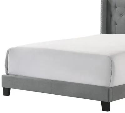 Lih Full Bed, Tufted Headboard, Wood Frame, Fabric, Black Legs, Gray - Benzara