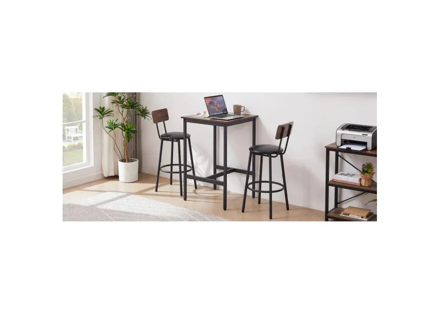 Rustic Brown Bar Table Set with 2 Stools, 23.62" W X 23.62" D X 35.43"