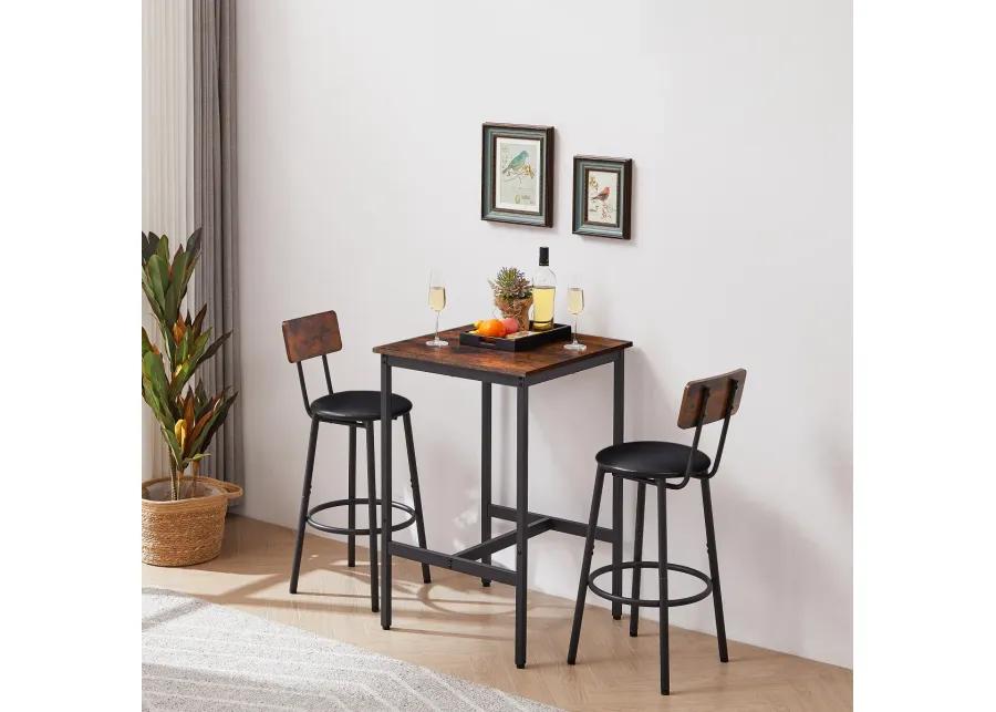 Rustic Brown Bar Table Set with 2 Stools, 23.62" W X 23.62" D X 35.43"