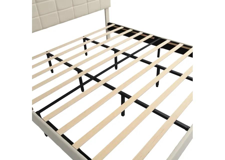 King Size Platform Bed Frame with Fabric Upholstered Headboard and Wooden Slats, No Box Spring Needed/Easy Assembly, Dark Beige