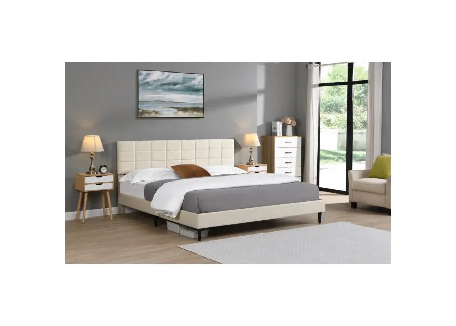 King Size Platform Bed Frame with Fabric Upholstered Headboard and Wooden Slats, No Box Spring Needed/Easy Assembly, Dark Beige