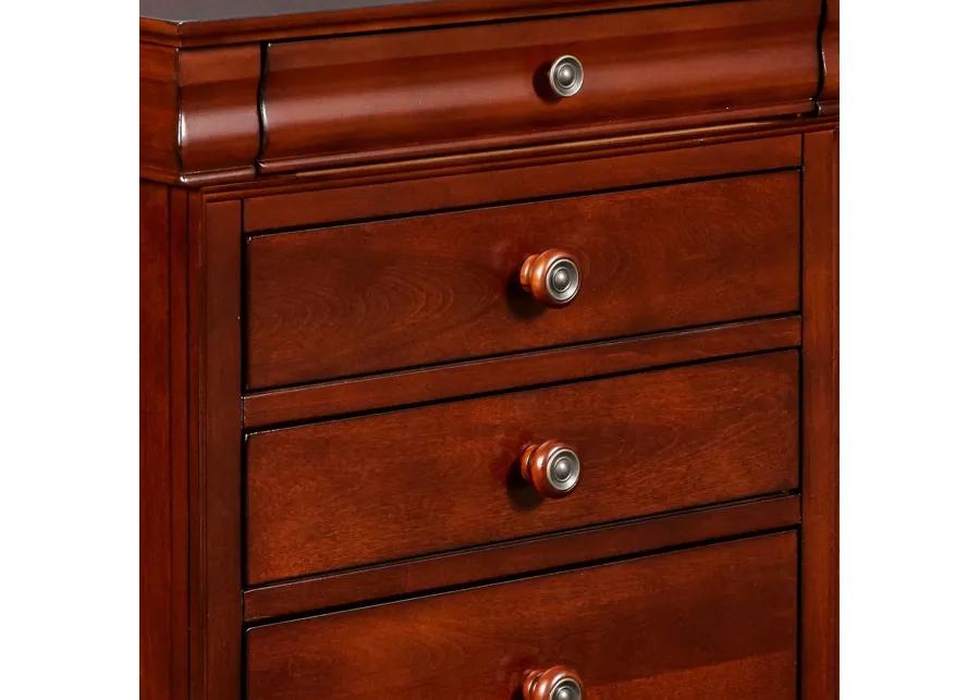 4 Drawer Wooden Nightstand with Bracket Legs and Metal Knobs, Brown-Benzara