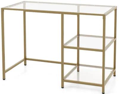 Modern Console Table with 2 Open Shelves and Metal Frame-Golden