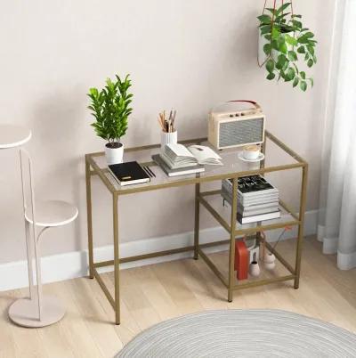 Modern Console Table with 2 Open Shelves and Metal Frame-Golden