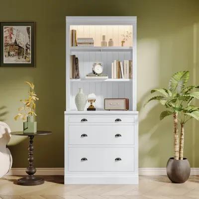 83.4"Tall Bookshelf & Writing Desk Suite, Modern Bookcase