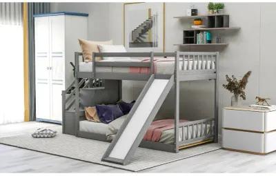 Twin Over Twin Bunk Bed With Convertible Slide And Stairway