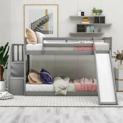 Twin Over Twin Bunk Bed With Convertible Slide And Stairway