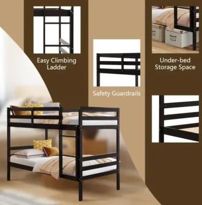 Hivvago Twin Size Sturdy Wooden Bunk Beds with Ladder and Safety Rail