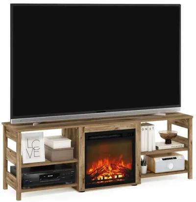 Classic 70 Inch TV Stand with Fireplace, Flagstaff Oak