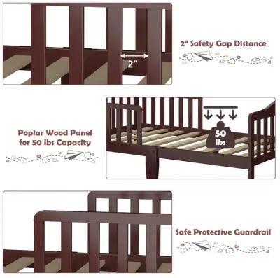 Classic Design Kids Wood Toddler Bed Frame with Two Side Safety Guardrails