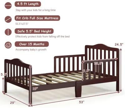 Classic Design Kids Wood Toddler Bed Frame with Two Side Safety Guardrails