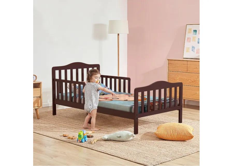 Classic Design Kids Wood Toddler Bed Frame with Two Side Safety Guardrails