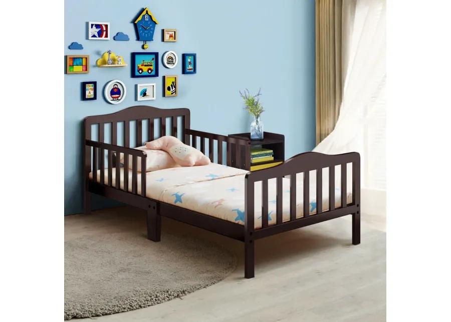 Classic Design Kids Wood Toddler Bed Frame with Two Side Safety Guardrails