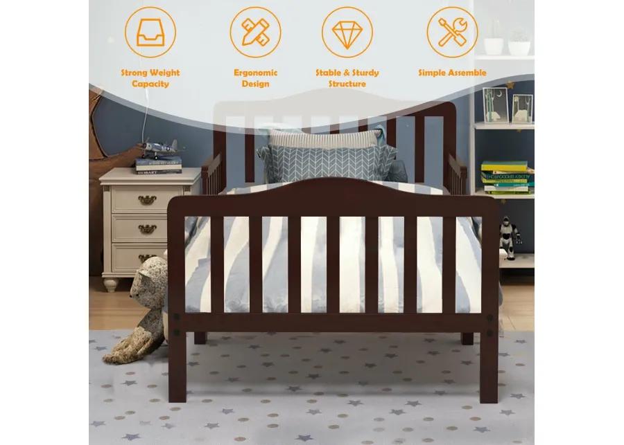 Classic Design Kids Wood Toddler Bed Frame with Two Side Safety Guardrails