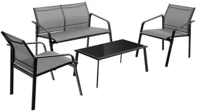 4 Pieces Patio Furniture Set with Armrest Loveseat Sofas and Glass Table Deck