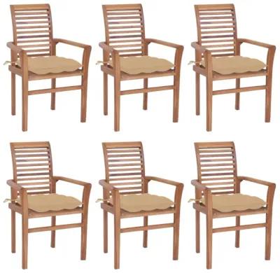 vidaXL Dining Chairs 6 pcs with Beige Cushions Solid Teak Wood