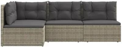 vidaXL 4 Piece Patio Lounge Set with Cushions Gray Poly Rattan