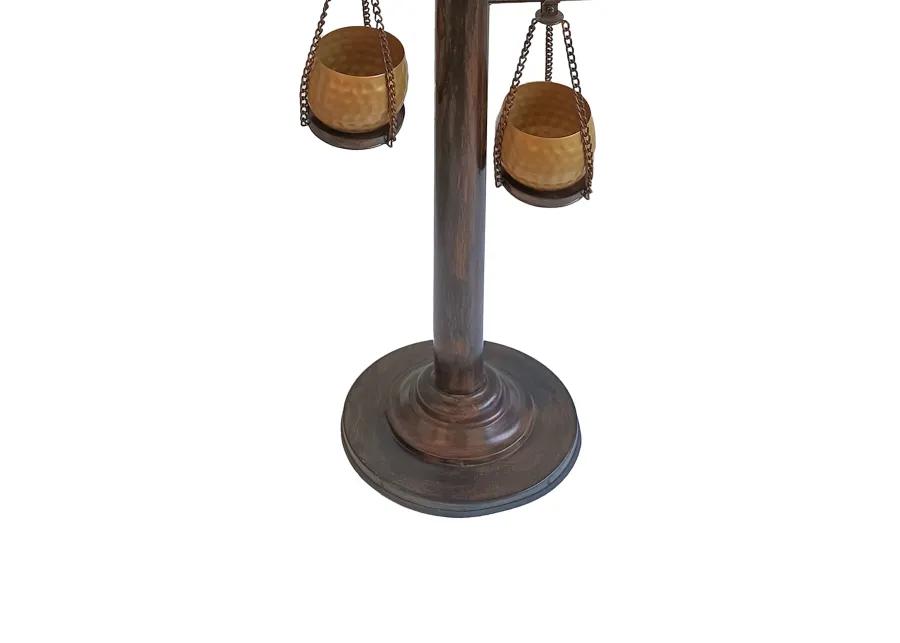 52 Inch Tall Plant Stand with 4 Hanging Pots, Antique Bronze, Gold, Black-Benzara