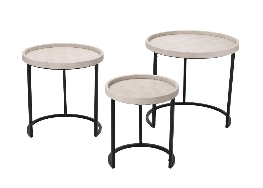 Maddox Faux Shagreen Nesting Tables (Set of 3), Cream