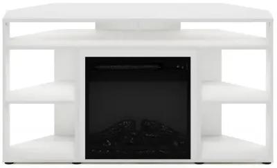 Jensen Corner TV Stand with Fireplace for TV up to 55 Inches, Solid White