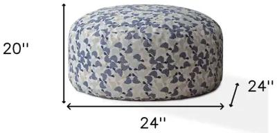 Homezia 24" Beige Cotton Round Animal Print Pouf Ottoman