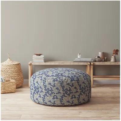 Homezia 24" Beige Cotton Round Animal Print Pouf Ottoman