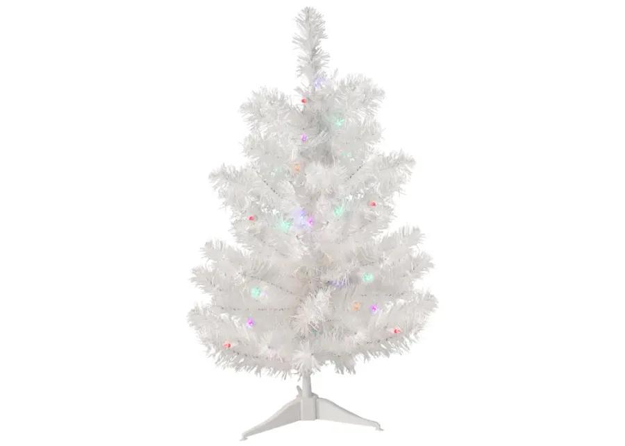 2' Pre-Lit Medium Snow White Pine Artificial Christmas Tree - Multicolor LED Lights