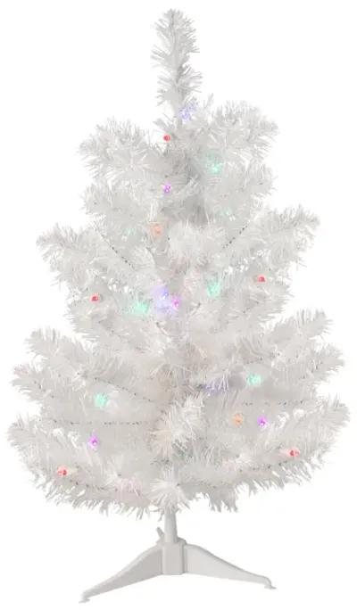 2' Pre-Lit Medium Snow White Pine Artificial Christmas Tree - Multicolor LED Lights