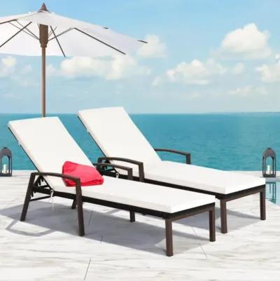 Hivvago 2 Pieces Patio Rattan Adjustable Back Lounge Chair with Armrest and Removable Cushions