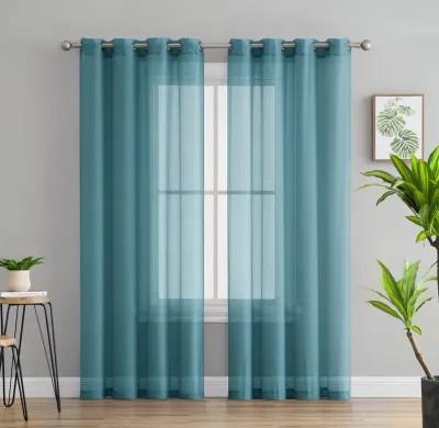 THD Basics 2 Piece Semi Sheer Voile Window Curtain Drapes Grommet Top Panels for Bedroom, Living Room & Kids Room - Set of 2 panels