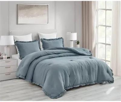 Hivvago Queen Oversized Blue Ruffled Edge Microfiber Comforter Set