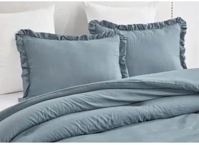 Hivvago Queen Oversized Blue Ruffled Edge Microfiber Comforter Set