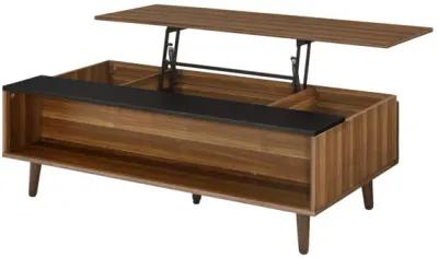 Wooden Coffee Table with Lift Top Storage and 1 Open Shelf, Walnut Brown-Benzara